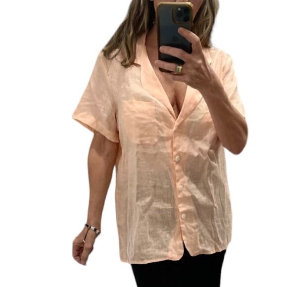 Faithfull The Brand Pink Linen Buttons Down Short Sleeves Shirt Top.Size 10 - Picture 1 of 13